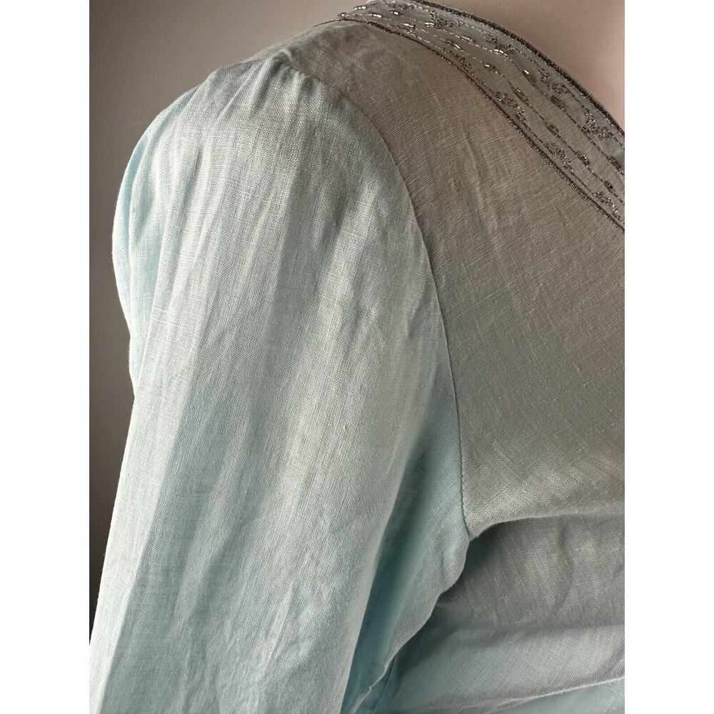 ✨2/$20 Flawed Lilly Pulitzer Linen Beaded Blouse Light Blue Top Small H11153 - Picture 15 of 16